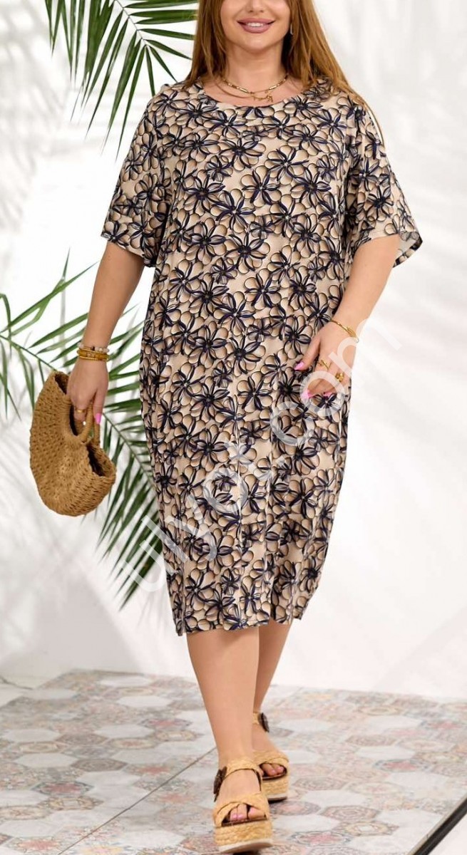 СУКНЯ (XL-4XL) КВІТИ БІЖ 666