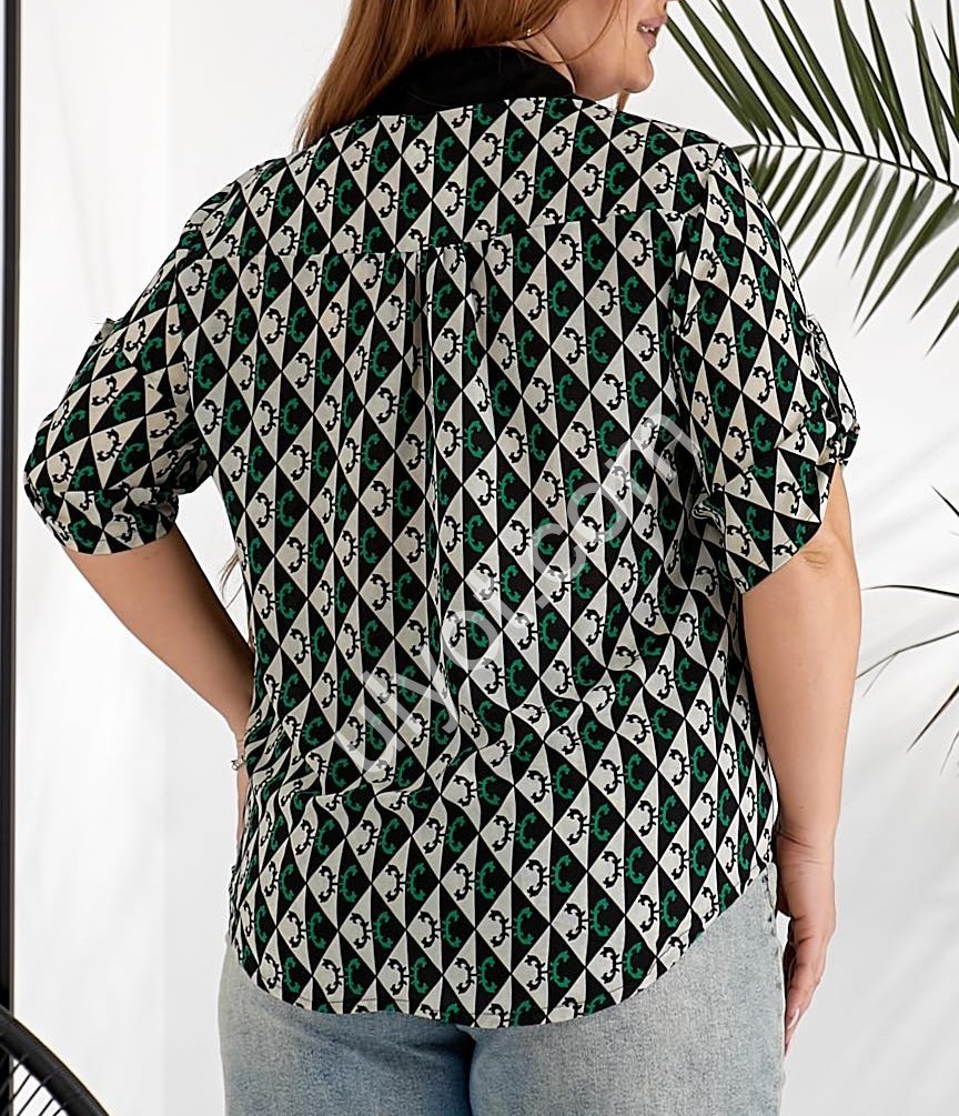 БЛУЗКА JJF (3XL-6XL) РОМБ ЧОРНИЙ+БІЛИЙ 8801