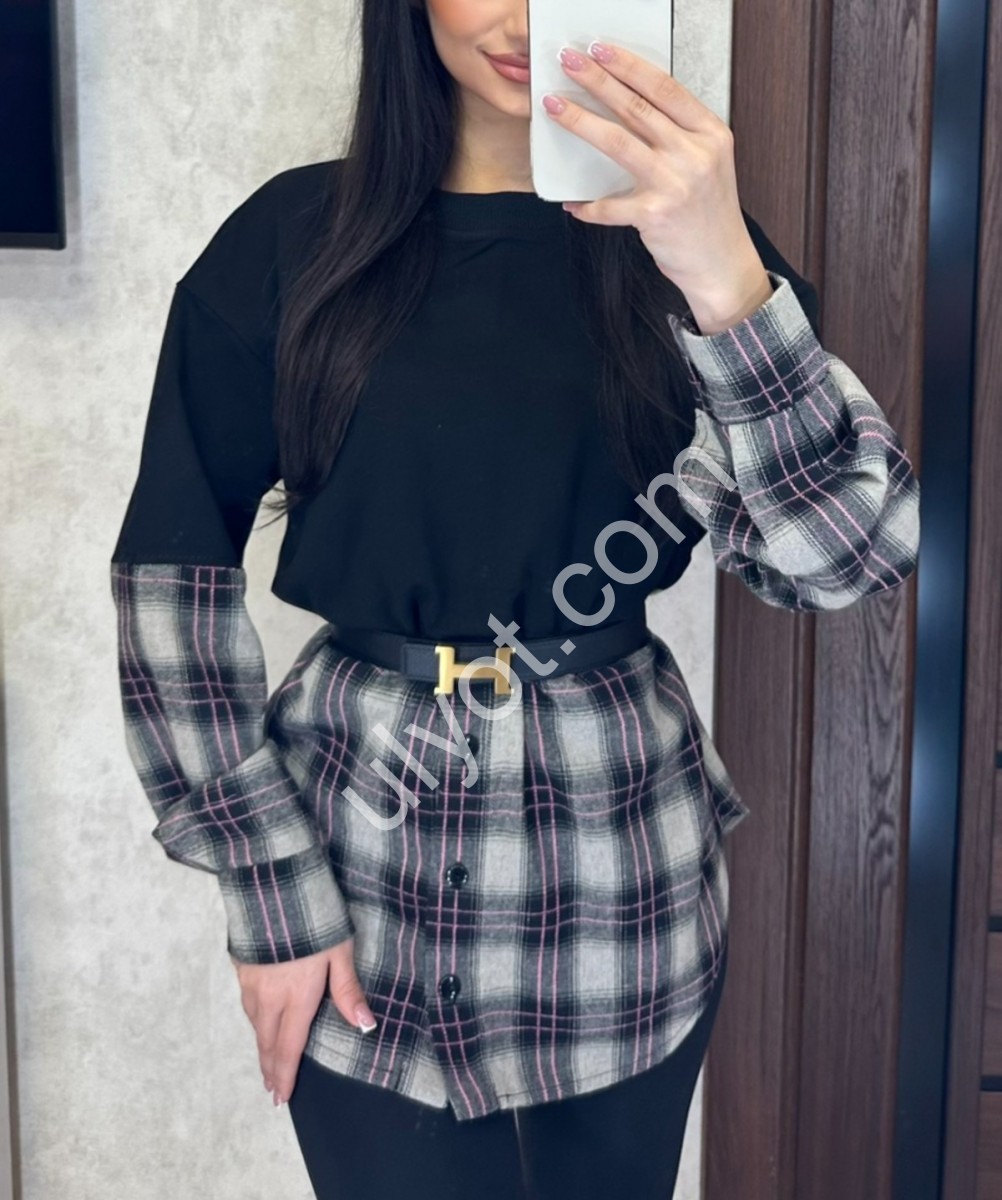 СВИТШОТ (42-48) КЛЕТКА СЕРЫЙ+РРОЗОВЫЙ 7