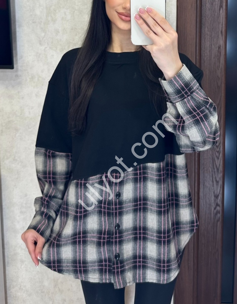 СВИТШОТ (42-48) КЛЕТКА СЕРЫЙ+РРОЗОВЫЙ 7