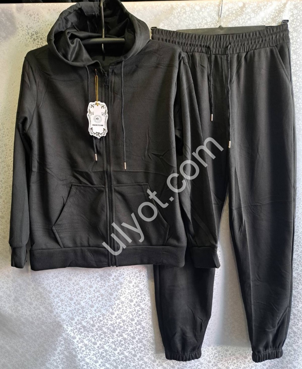 СПОРТ.КОСТЮМ (S-2XL) МАНЖЕТ ЧЕРНЫЙ 2093