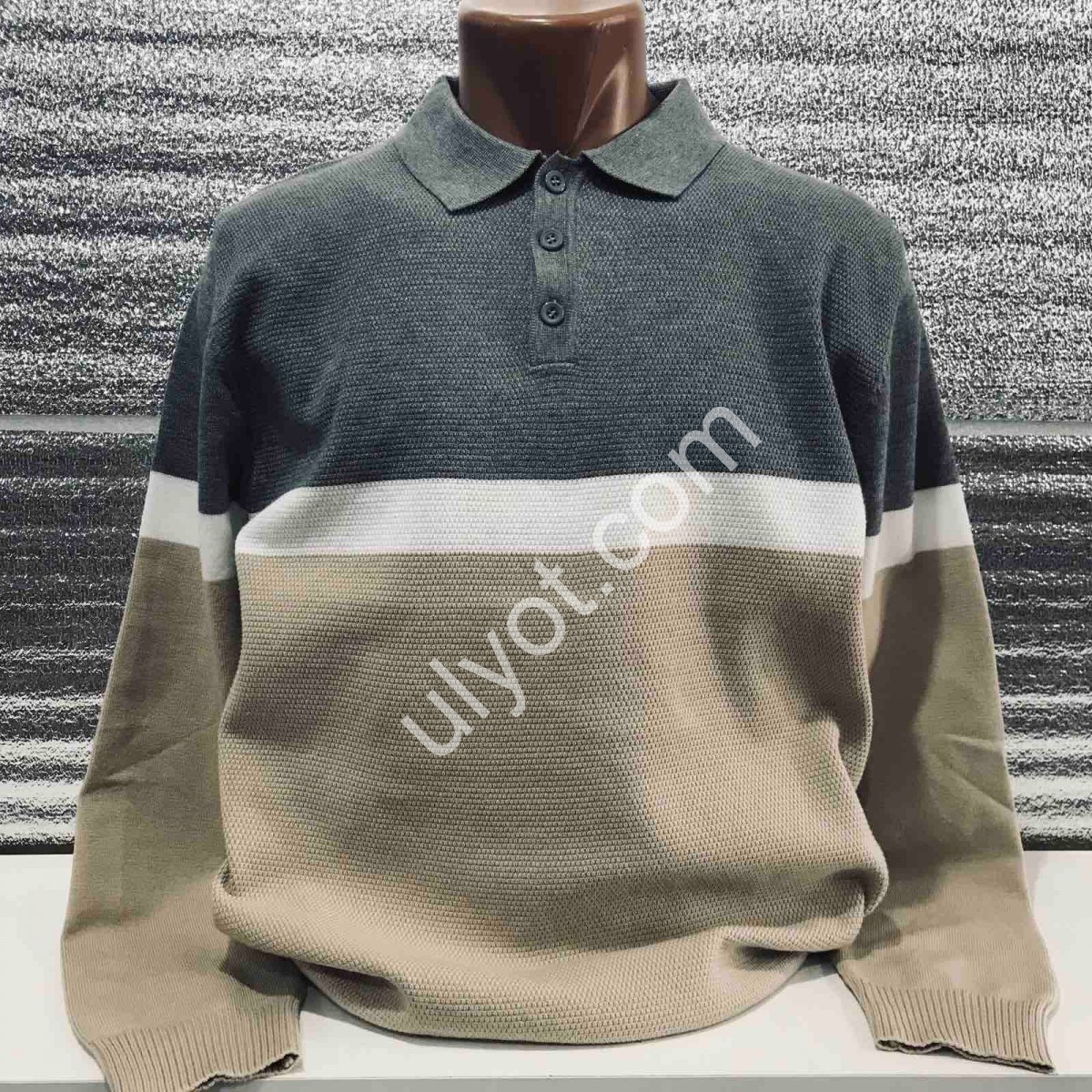 СВИТЕР MJ (M-2XL) СЕРЫЙ+БЕЖ 150