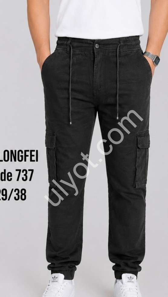ДЖИНСЫ LONGFEI (29-38) КАРГО ГРАФИТ 737