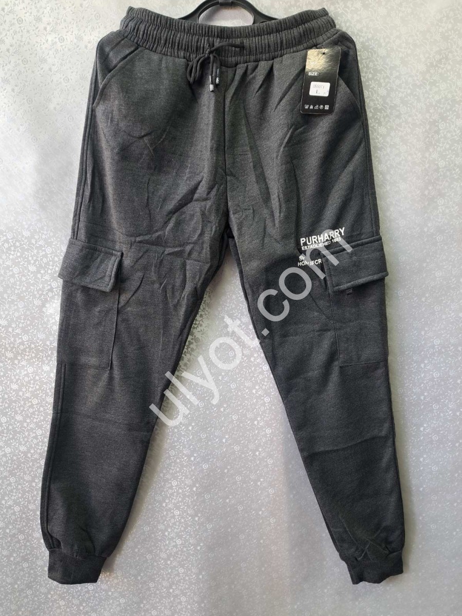 СПОРТ.ШТАНЫ (M-3XL) ФЛИС МАНЖЕТ Т.СЕРЫЙ 6071