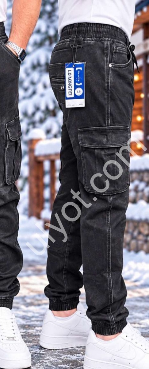 ДЖОГГЕРЫ LONGFEI (34-42) ФЛИС КАРГО ЧЕРНЫЙ F1083D