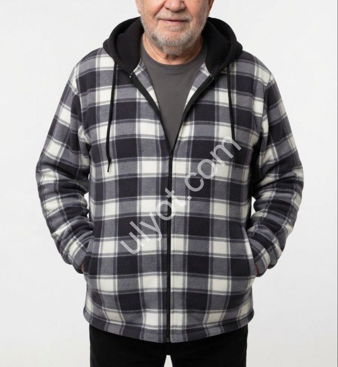 РУБАШКА  (58-66) ФЛИС СЕРЫЙ+БЕЛЫЙ 