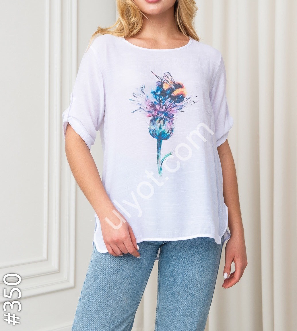 ФУТБОЛКА КВІТКА (XL-4XL) БІЛ 350