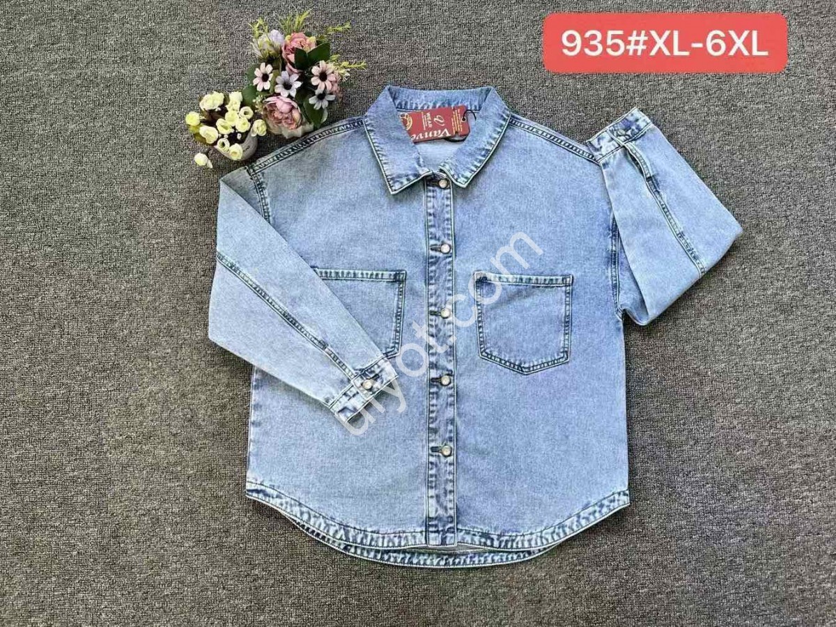 ДЖИНСОВАЯ РУБАШКА (XL-6XL) ГОЛУБОЙ 935