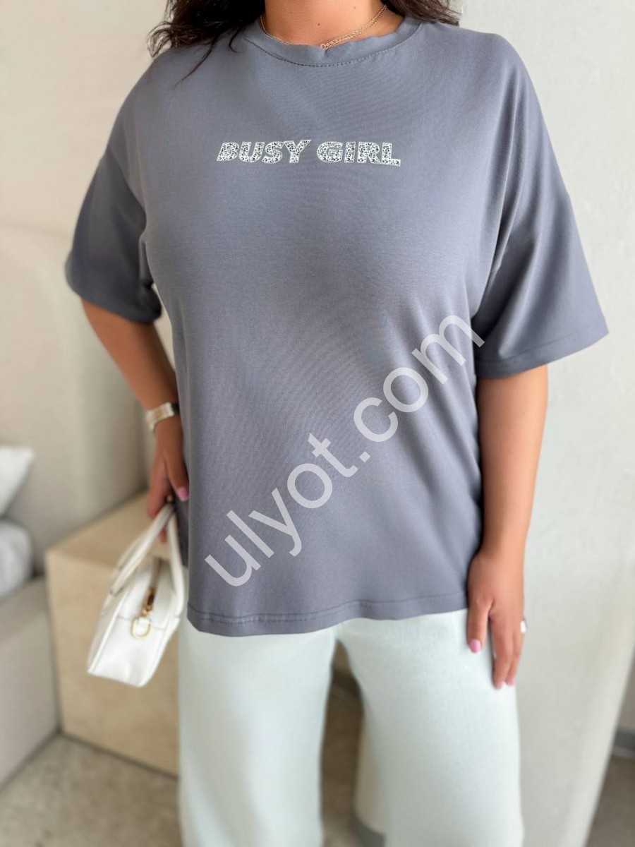 ФУТБОЛКА BUSY GIRL (OVER SIZE) СІРИЙ 0102