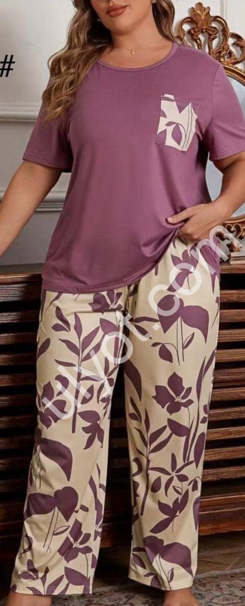 ПІЖАМА (XL-5XL) ФІОЛЕТОВИЙ+МОЛОЧНИЙ N500032