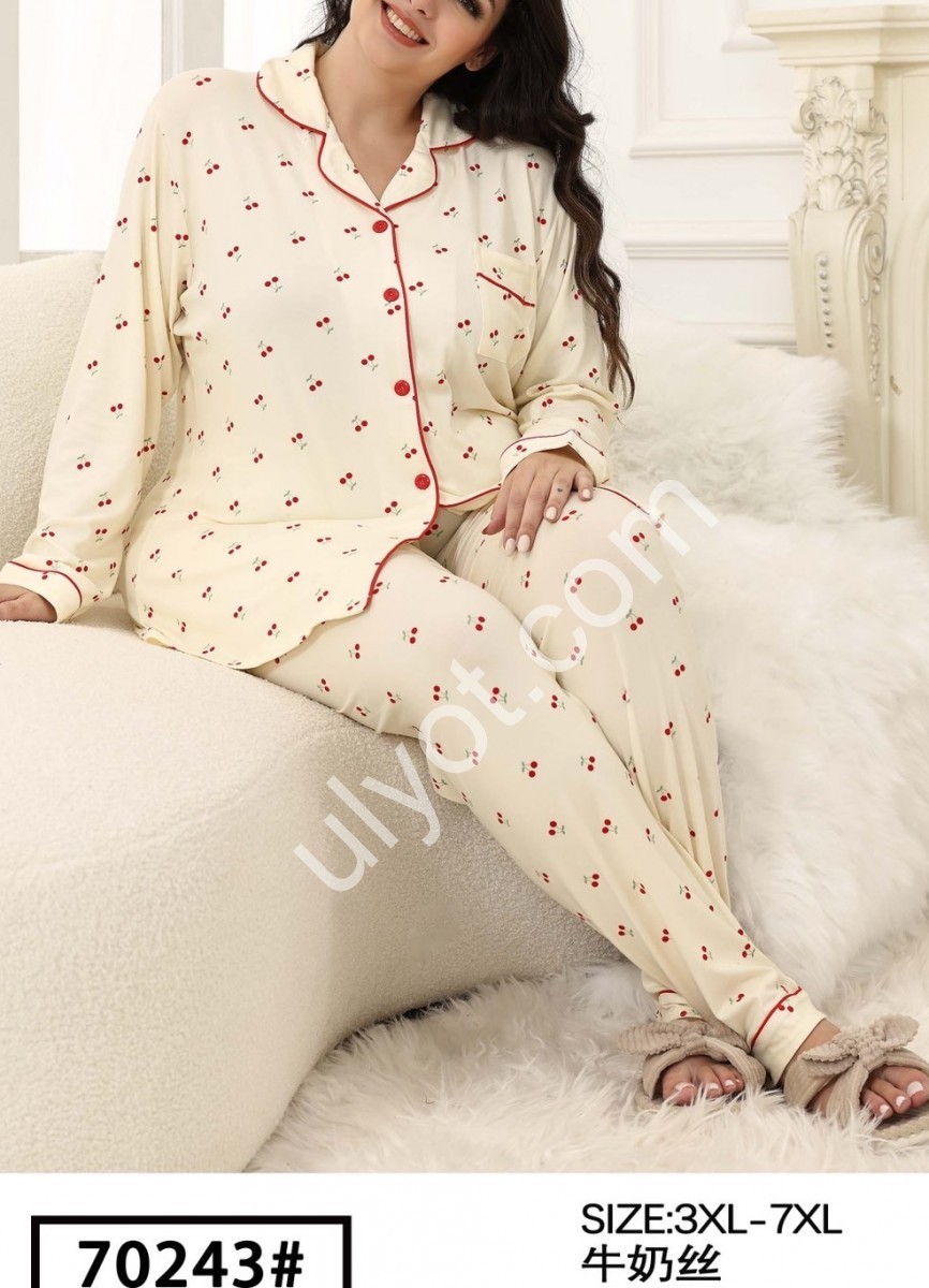 ПИЖАМА ВИШЕНКИ (3XL-7XL) БЕЖ 70243