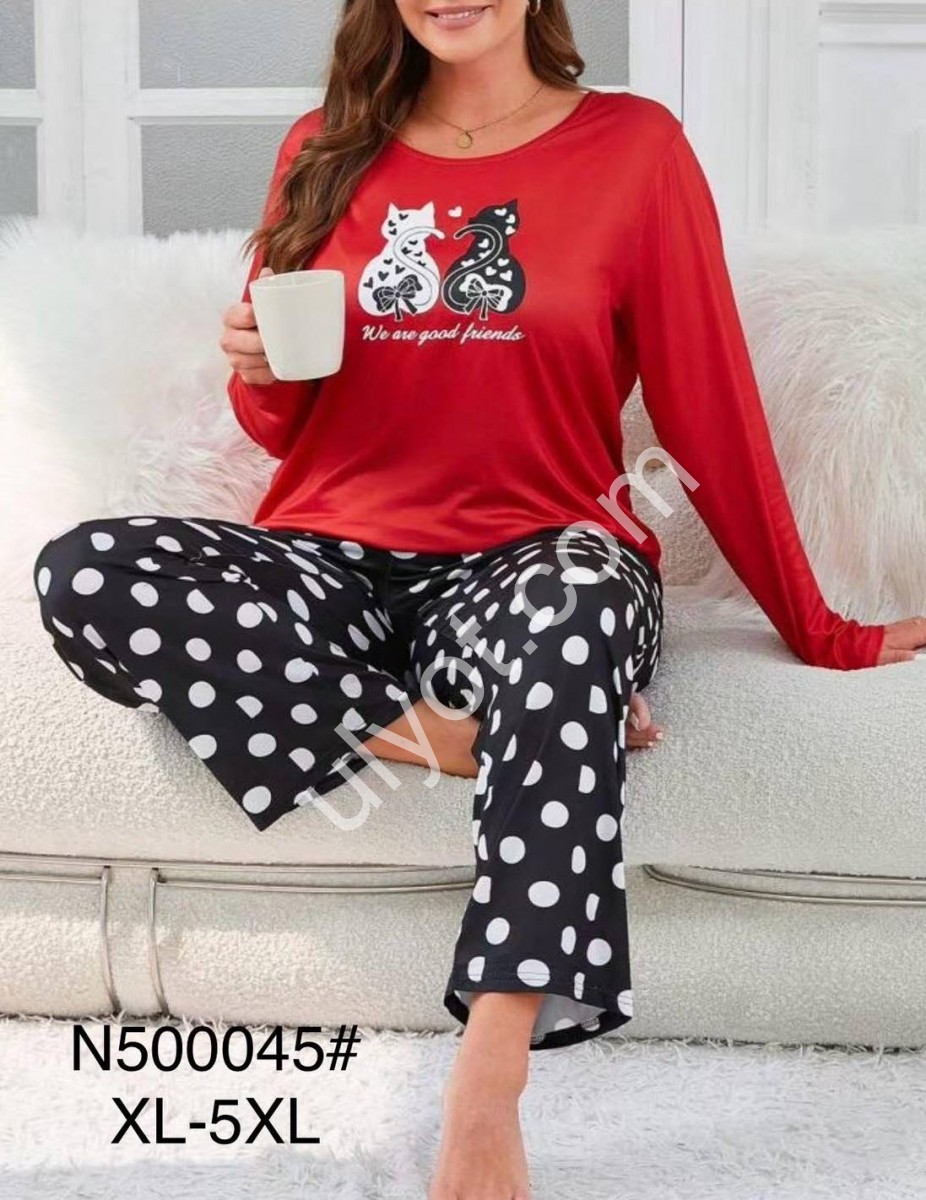 ПИЖАМА КОТЫ (XL-5XL) КРАСНЫЙ 500045