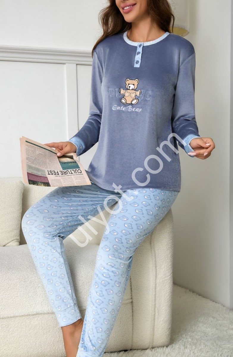 ПИЖАМА МИШКА (M-3XL) СЕРО-ГОЛУБОЙ 70146