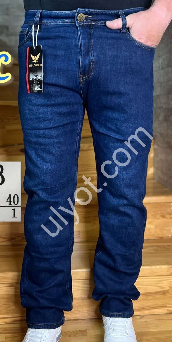 ДЖИНСЫ LONGFEI  (32-40) ФЛИС СИНИЙ F1075B