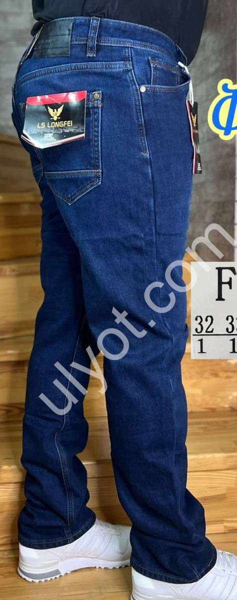 ДЖИНСЫ LONGFEI  (32-40) ФЛИС СИНИЙ F1075B