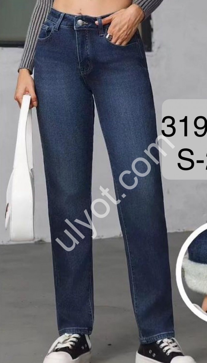 ДЖИНСЫ M.SARA (S-2XL) МЕХ Т.СИНИЙ 3191-2H