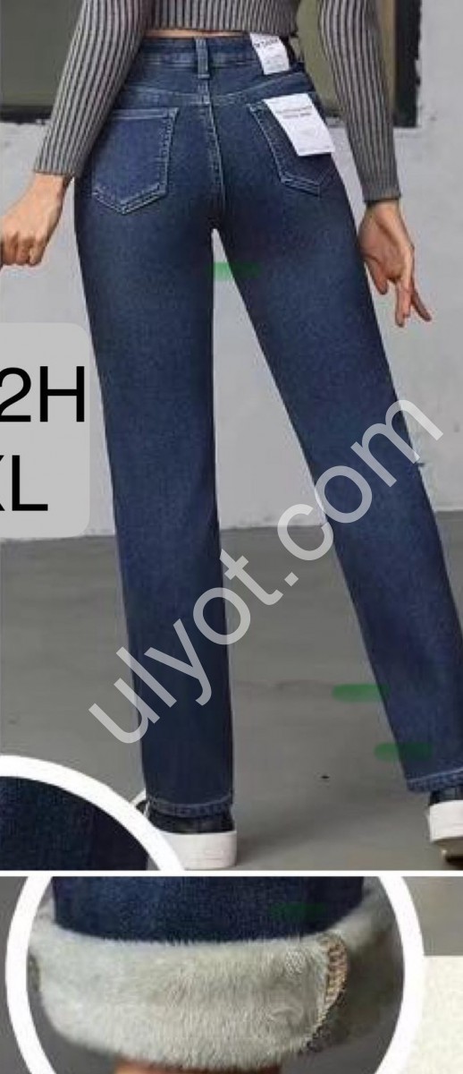 ДЖИНСЫ M.SARA (S-2XL) МЕХ Т.СИНИЙ 3191-2H