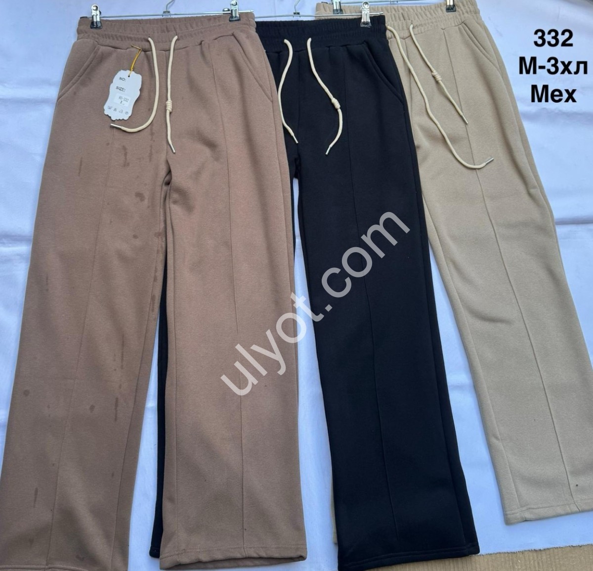 ШТАНЫ (M-3XL) МЕХ ПРЯМОЙ ЧЕРНЫЙ 332