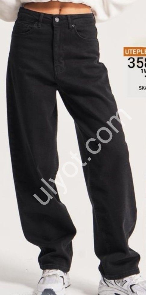 ДЖИНСЫ IT'S BASIC (34-40) БАЙКА ЧЕРНЫЙ 3588/1w4/1