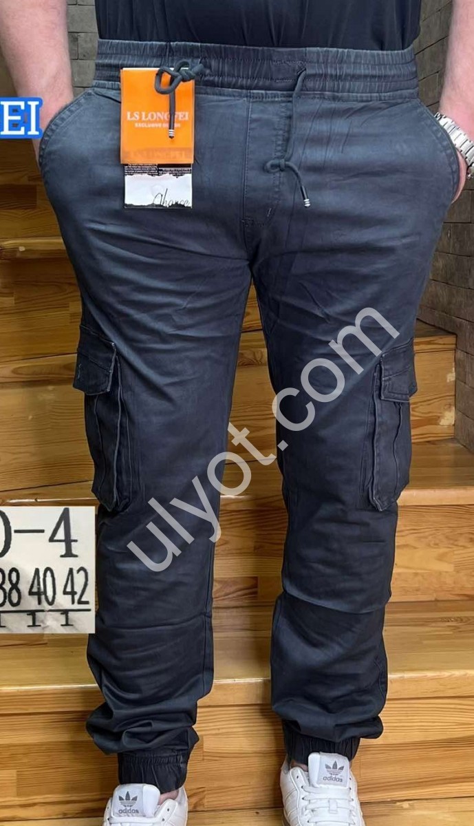 БРЮКИ LONGFEI (32-42) КАРГО МАНЖЕТ ГРАФИТ 733D-4