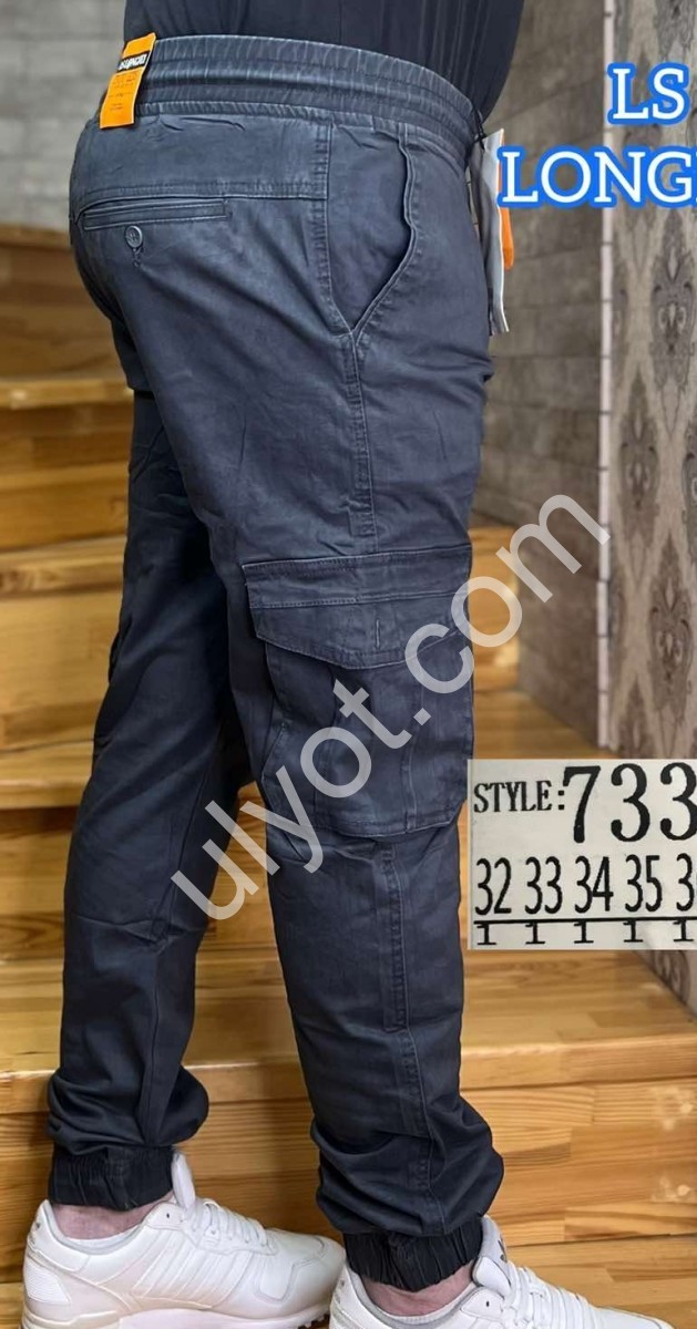 Фото 1 БРЮКИ LONGFEI (32-42) КАРГО МАНЖЕТ ГРАФИТ 733D-4