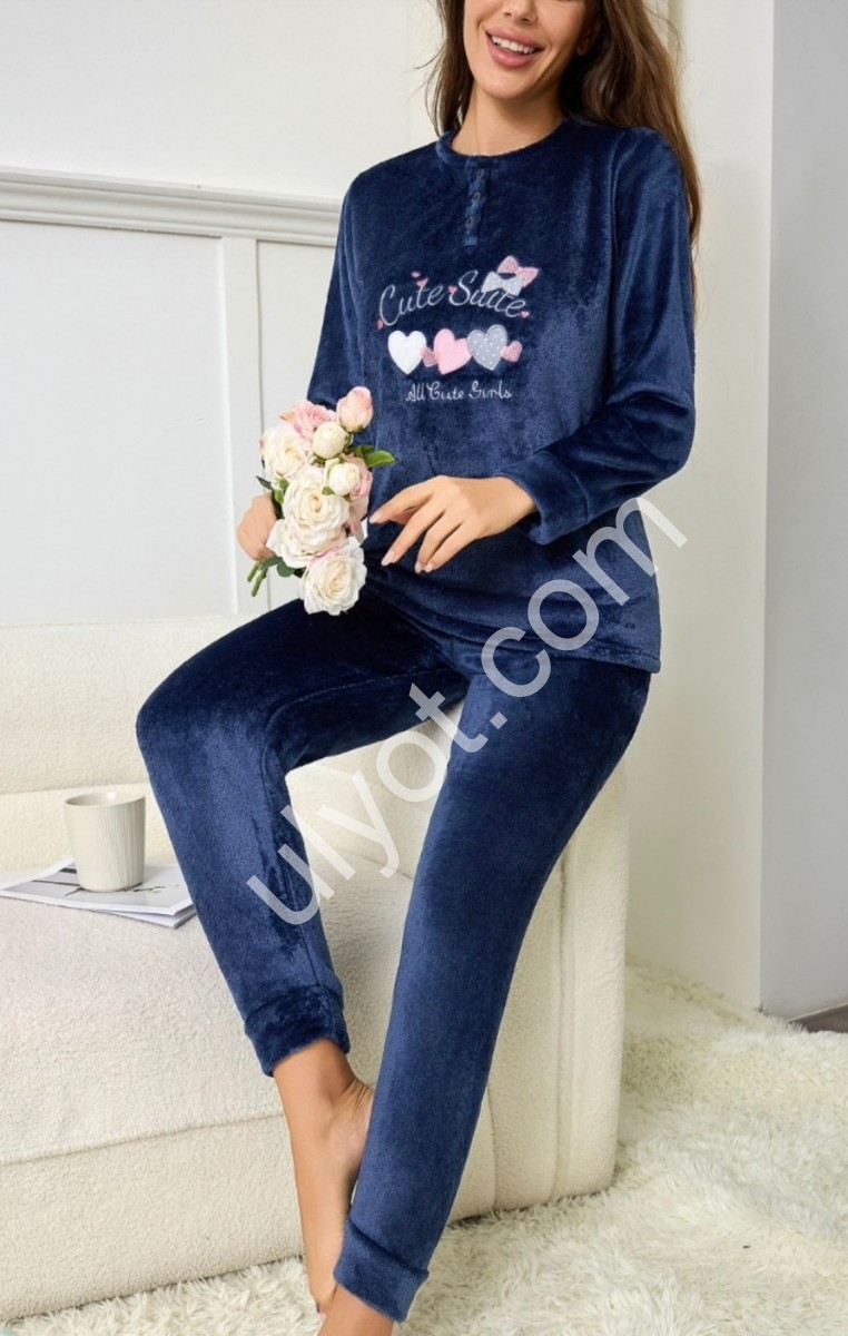 ПИЖАМА СЕРДЦА (M-3XL) Т.СИНИЙ 70371