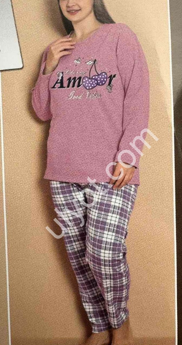 ПИЖАМА (L-4XL) БАЙКА РОЗОВЫЙ 16461