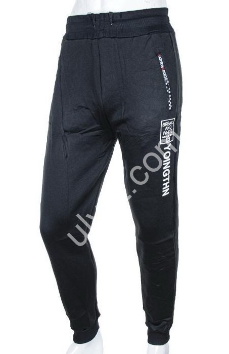 СПОРТ.ШТАНЫ (L-3XL) ФЛИС МАНЖЕТ ЧЕРНЫЙ 4283-1001