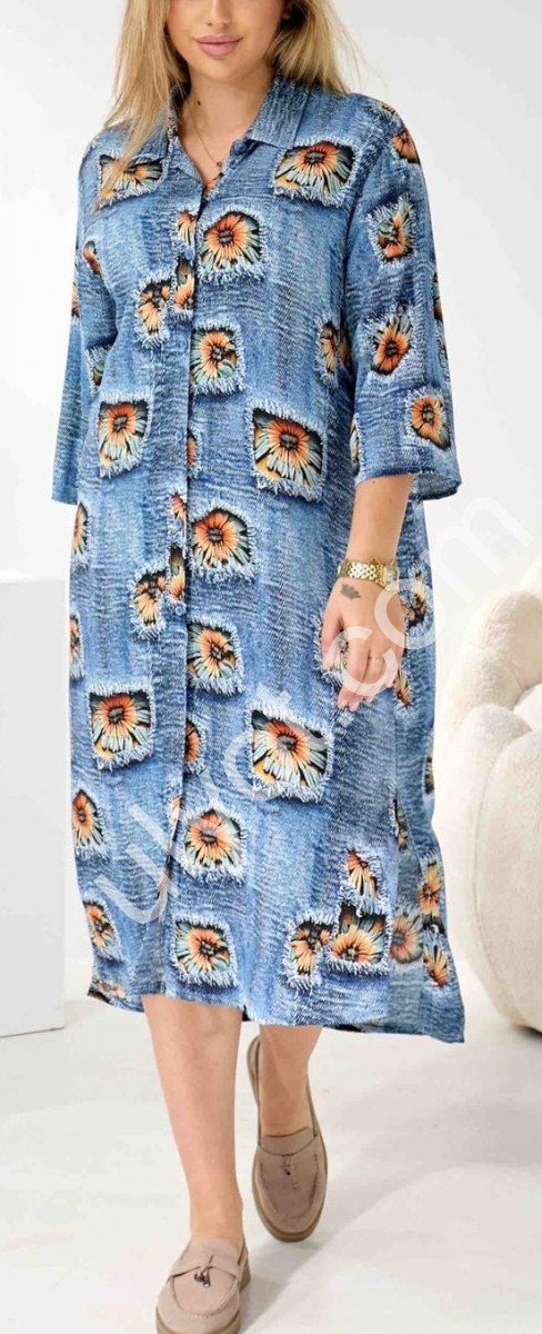 Сорочка-плаття JJF (2XL-5XL) СИНІЙ+СОНЯХ 1127