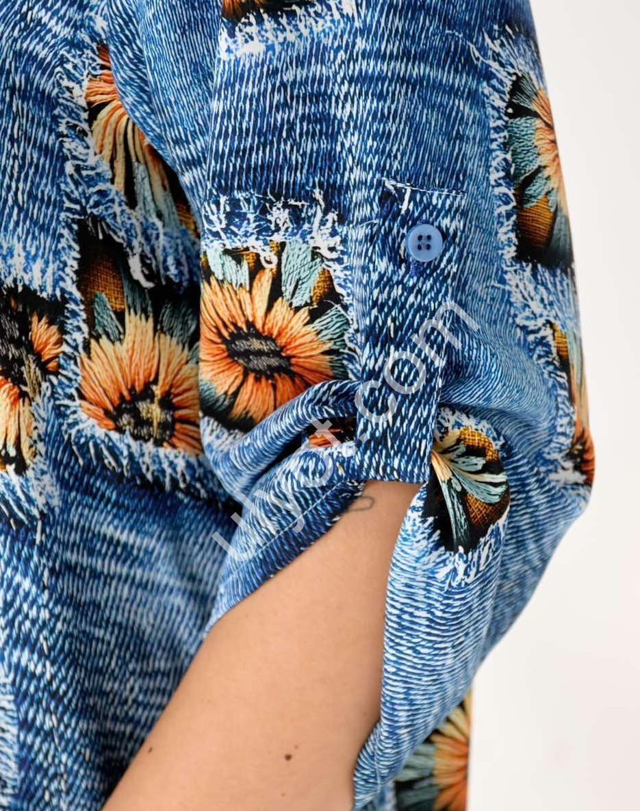 Фото 3 Сорочка-плаття JJF (2XL-5XL) СИНІЙ+СОНЯХ 1127