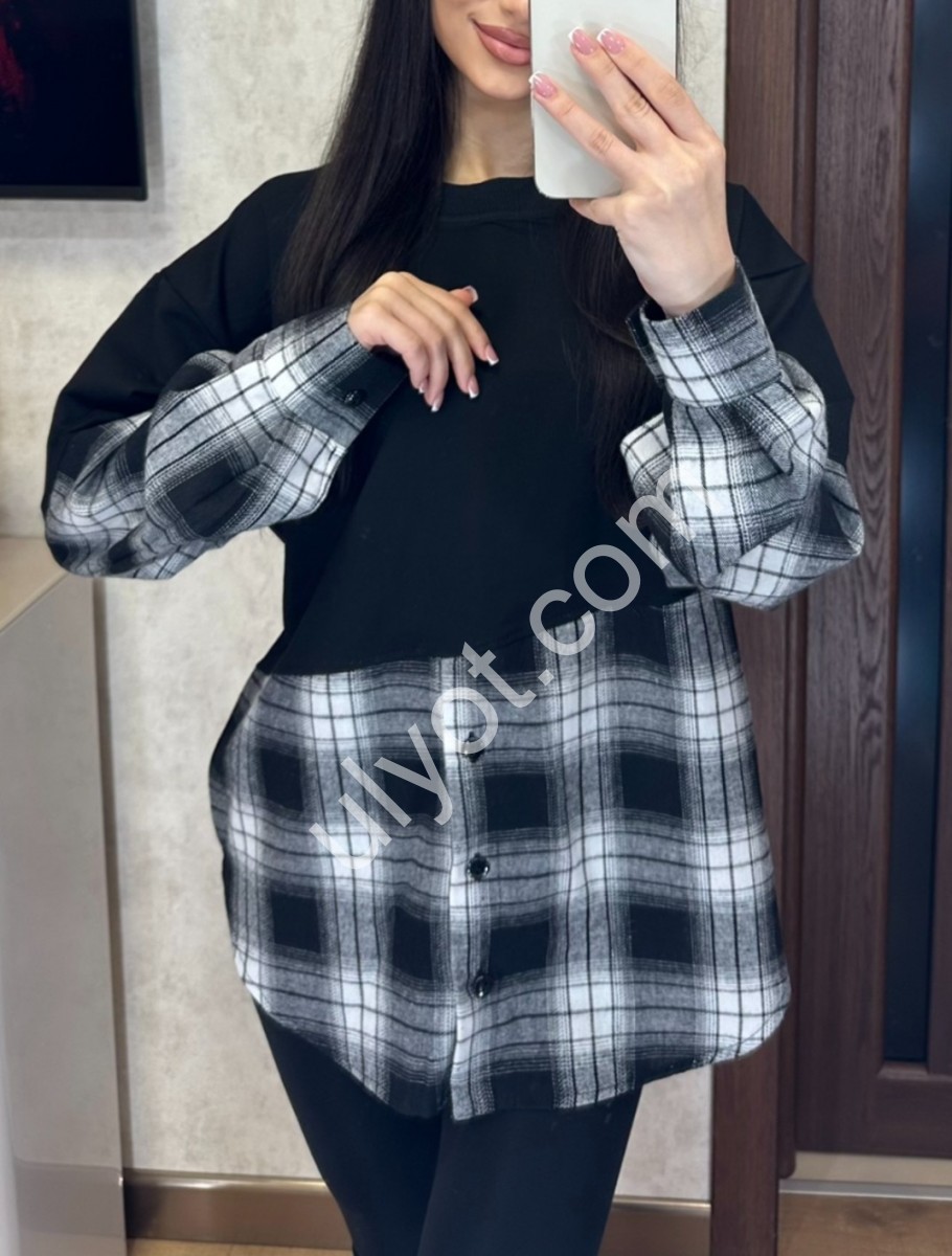 СВИТШОТ (42-48) КЛЕТКА ЧЕРНЫЙ+БЕЛЫЙ 7