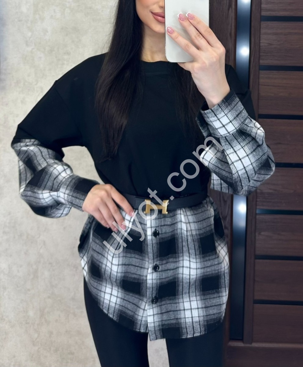 СВИТШОТ (42-48) КЛЕТКА ЧЕРНЫЙ+БЕЛЫЙ 7