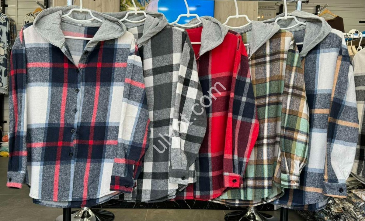 Фото 2 РУБАШКА С КАПЮШОНОМ (XL-4XL) СЕРЫЙ+КРАСНЫЙ+ГОЛУБОЙ 7732