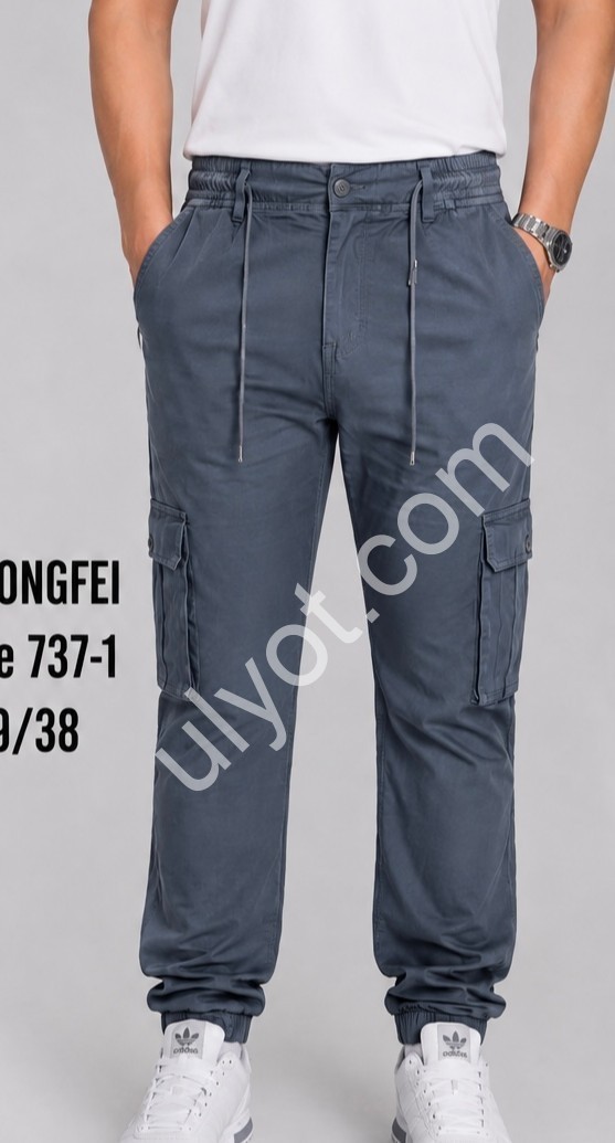 ДЖИНСЫ LONGFEI (29-38) КАРГО СЕРЫЙ 737-1