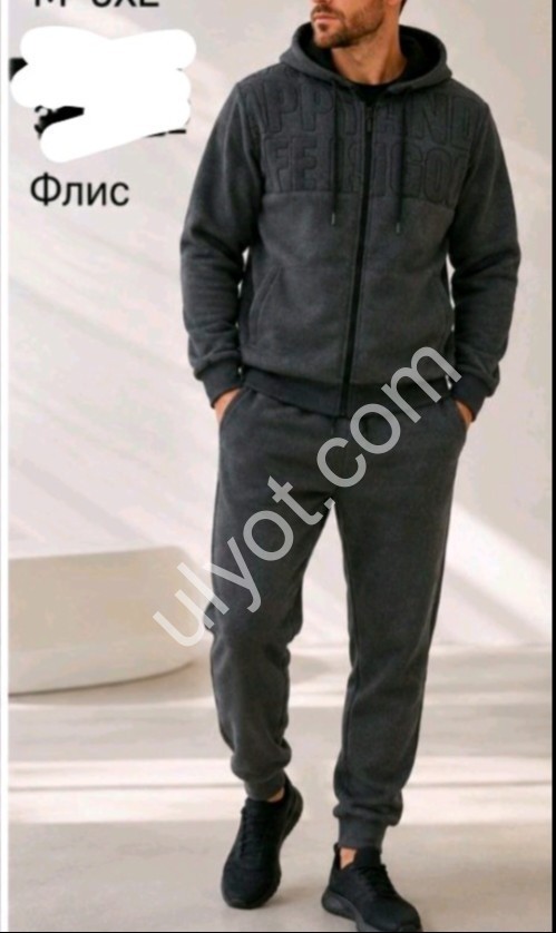 СПОРТ.КОСТЮМ (M-3XL) ФЛІС МАНЖЕТ Т.СІРИЙ 6605A