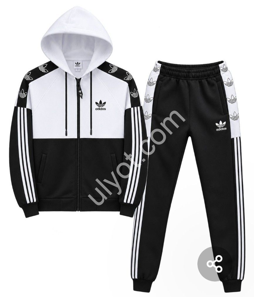 СПОРТ.КОСТЮМ A01 (42-50) ФЛІС МАНЖЕТ ЧОРНИЙ+БІЛИЙ
