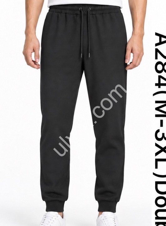 СПОРТ.ШТАНЫ (M-3XL) ФЛИС МАНЖЕТ ЧЕРНЫЙ 284
