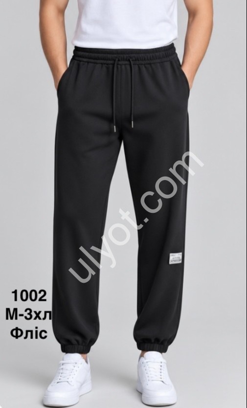 СПОРТ. ШТАНЫ (M-3XL) ФЛИС МАНЖЕТ ЧЕРНЫЙ 1002
