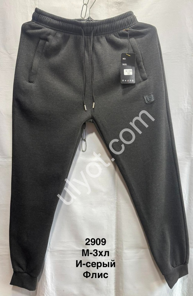 СПОРТ. ШТАНЫ (M-3XL) ФЛИС МАНЖЕТ Т.СЕРЫЙ 2909