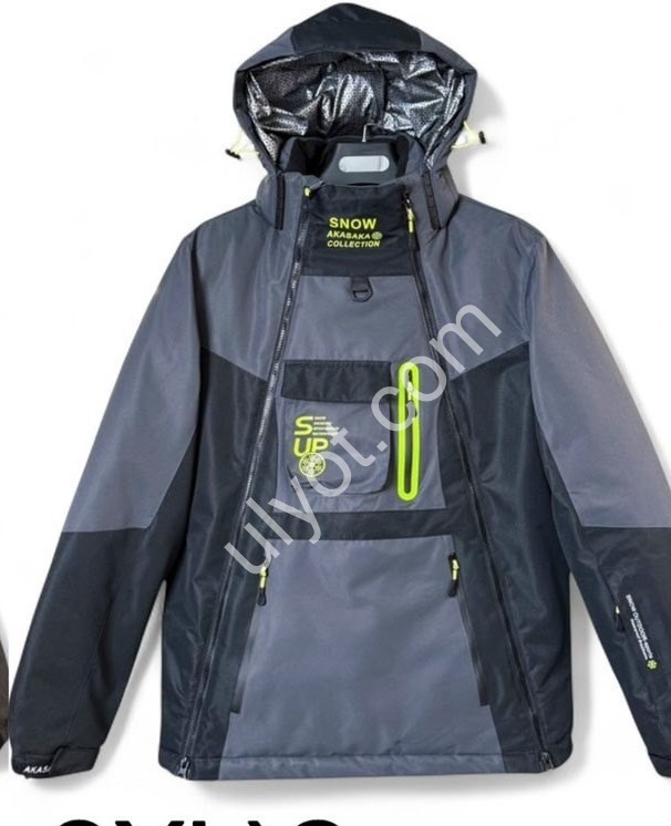 АНОРАК (M-3XL) СЕРЫЙ+ЧЕРНЫЙ+САЛАТ 23022