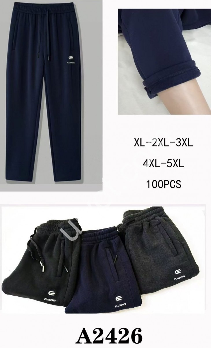 СПОРТ. ШТАНЫ (XL-5XL) ФЛИС ПРЯМОЙ ЧЕРНЫЙ 2426