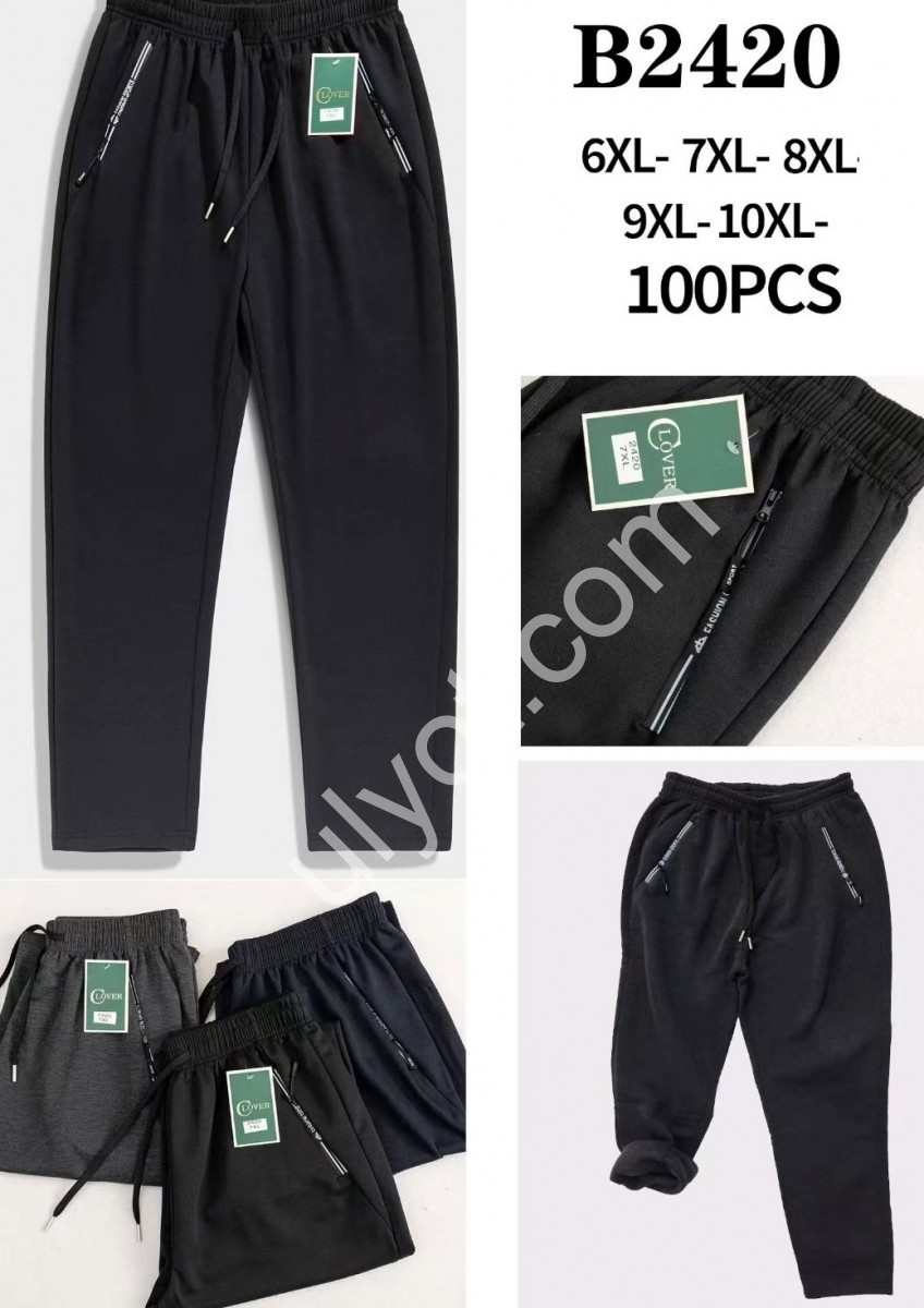 СПОРТ.ШТАНЫ (6XL-10XL) ФЛИС ПРЯМОЙ ЧЕРНЫЙ 2420