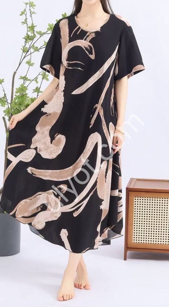 ПЛАТЬЕ (ONE SIZE 60) ЧЕРН+БЕЖ 081