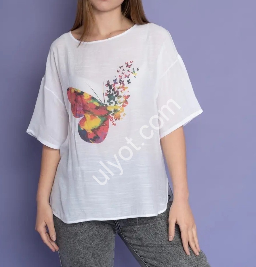 ФУТБОЛКА БАБОЧКА (XL-4XL) БЕЛ 020