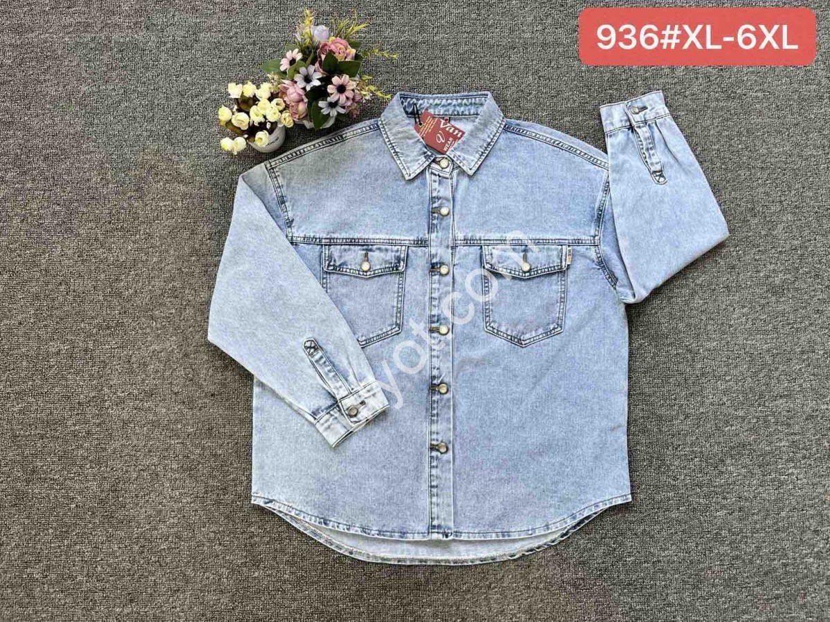 ДЖИНСОВАЯ РУБАШКА (XL-6XL) ГОЛУБОЙ 936