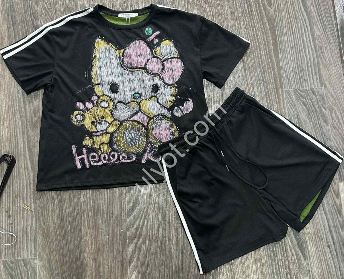 КОСТЮМ KITTY (M-XL) Т.СЕРЫЙ+ЗЕЛЕНЫЙ 8510