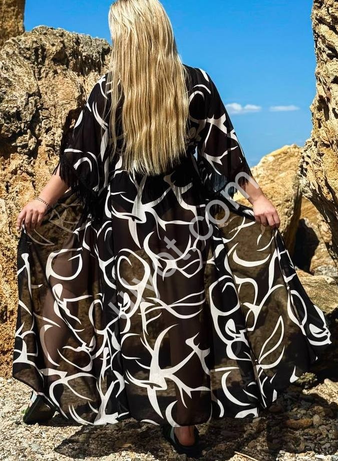 ПЛЯЖНА НАКИДКА (50-64) ЧОРНИЙ+БІЛИЙ 1321