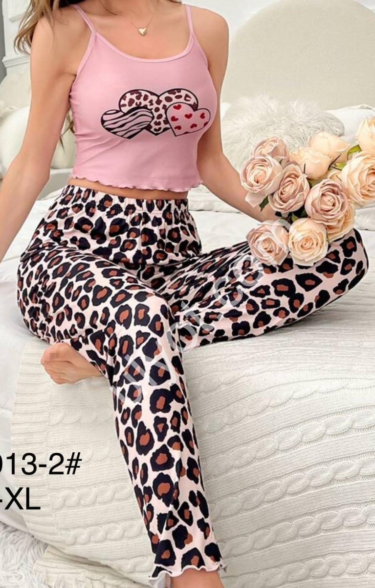 ПІЖАМА СЕРЦЕ (S-XL) РОЖОВИЙ+ЛЕО B02013-2