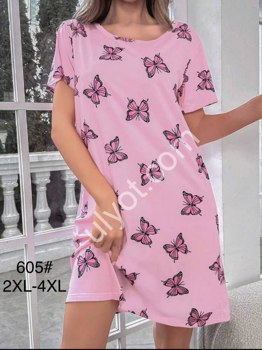 ТУНИКА БАБОЧКИ (2XL-4XL) РОЗОВЫЙ  605