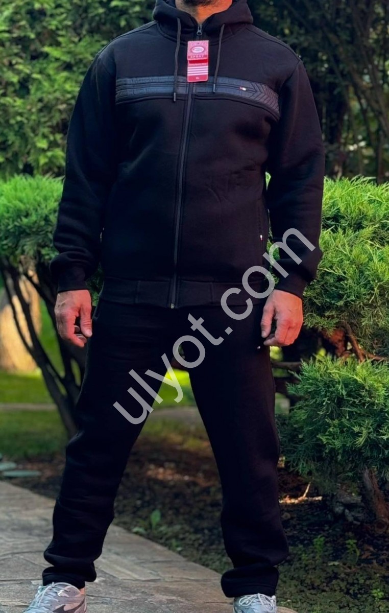 СПОРТ.КОСТЮМ T06 (3XL-5XL) ФЛИС ПРЯМОЙ ЧЕРНЫЙ 